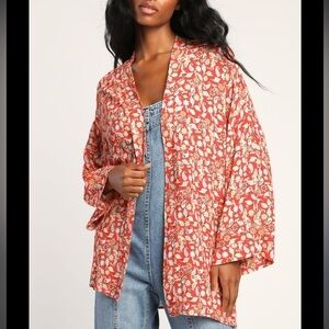 Lulu's Red Floral Kimono Jacket